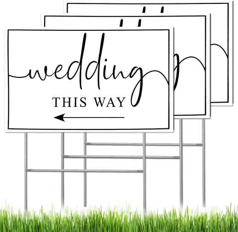 3 Packs Wedding Direction Arrow Signs with H Stakes,12 X 17