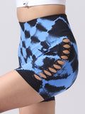 Tie-Dye Side Bow Hollow High Waist Hip  Fitness Yoga Shorts