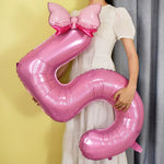 1Pc Large 40Inch Number Pink Foil Balloon with Bow