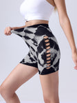 Tie-Dye Side Bow Hollow High Waist Hip  Fitness Yoga Shorts