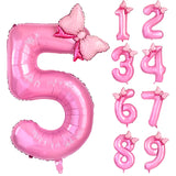 1Pc Large 40Inch Number Pink Foil Balloon with Bow