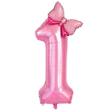 1Pc Large 40Inch Number Pink Foil Balloon with Bow